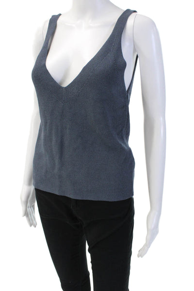 Zara Womens Sleeveless V Neck Sweater Tank Top Off Blue Size Small