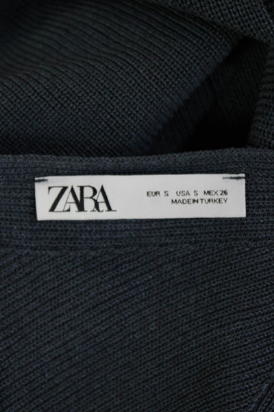 Zara Womens Sleeveless V Neck Sweater Tank Top Off Blue Size Small