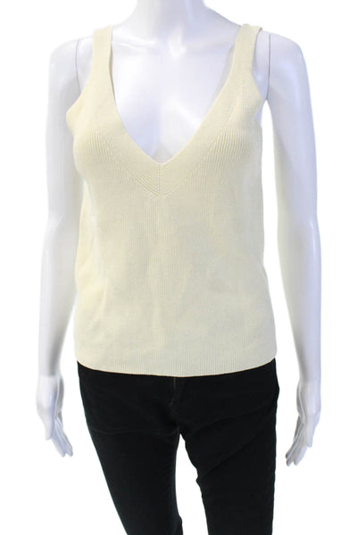 Zara Womens Sleeveless V Neck Sweater Tank Top Off White Size Small