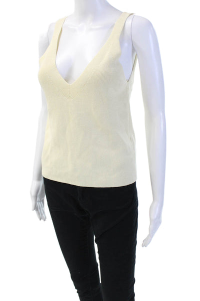 Zara Womens Sleeveless V Neck Sweater Tank Top Off White Size Small