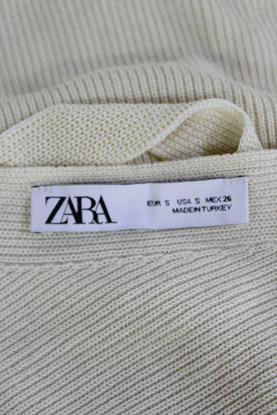 Zara Womens Sleeveless V Neck Sweater Tank Top Off White Size Small