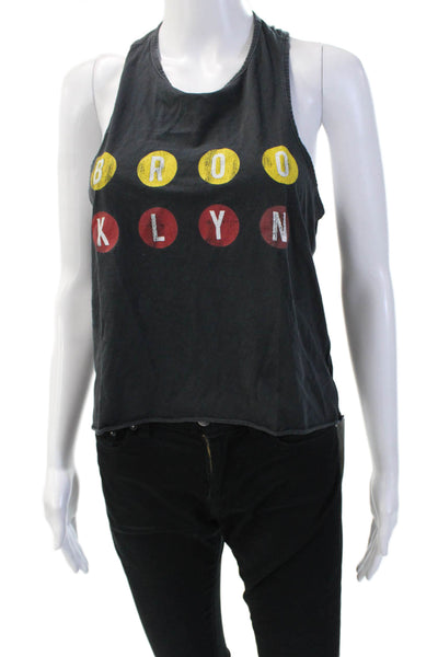 Retro Brand Womens Cropped Tank Top Black Cotton Size Medium