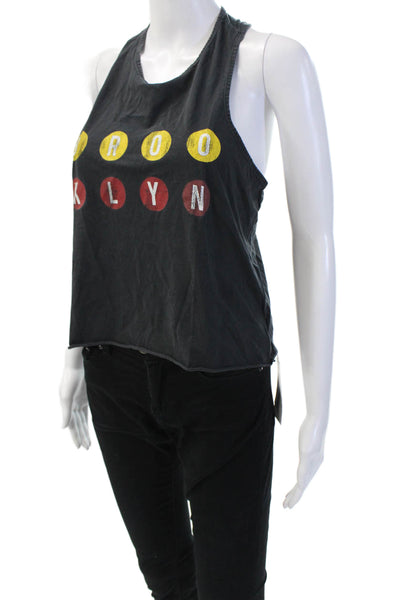 Retro Brand Womens Cropped Tank Top Black Cotton Size Medium