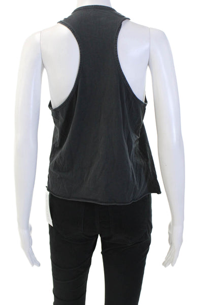 Retro Brand Womens Cropped Tank Top Black Cotton Size Medium