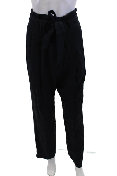Michelle Mason Womens Pleated Front Straight Leg Belted Pants Navy Size 0