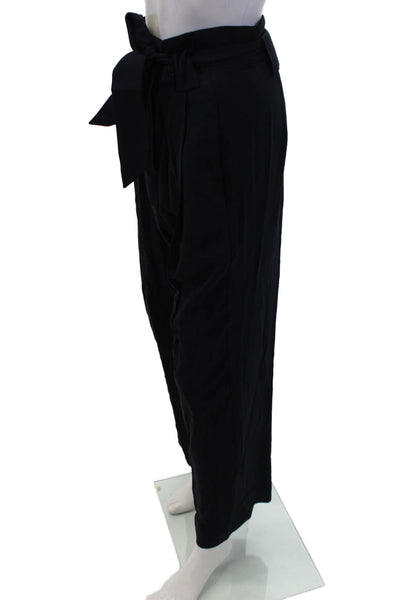Michelle Mason Womens Pleated Front Straight Leg Belted Pants Navy Size 0