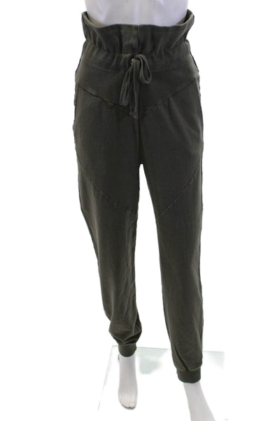 Noam Womens Cotton High Waisted Drawstring Waist Sweatpants Green Size XS