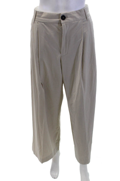 Zara Womens Pleated Front Wide Legged Zip Fly Dress Pants Beige Size XS