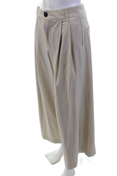 Zara Womens Pleated Front Wide Legged Zip Fly Dress Pants Beige Size XS