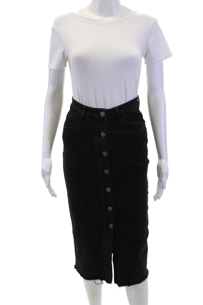 Black Label Womens Cotton Blend Button Front Midi Denim Skirt Black Size S