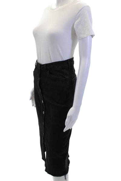 Black Label Womens Cotton Blend Button Front Midi Denim Skirt Black Size S