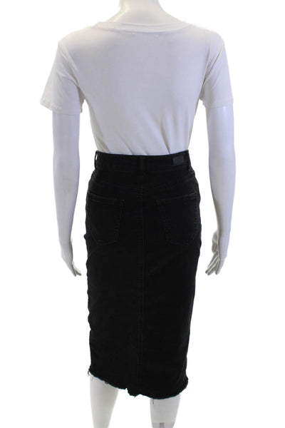 Black Label Womens Cotton Blend Button Front Midi Denim Skirt Black Size S