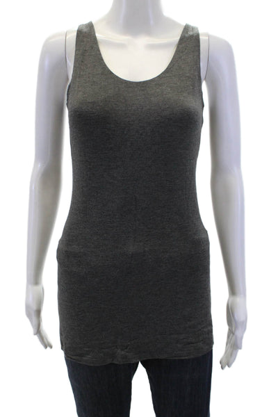 Donna Karan Womens Casual Round Neck Long Basic Tank Top Gray Size S