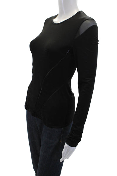 Michi Womens Mesh Detail Long Sleeve Thumb Hole Cuff Top Black Size M