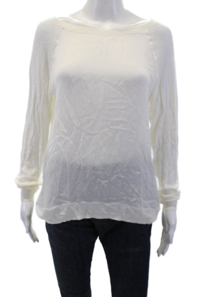 Vince Womens Silk Crew Neck Long Sleeve Sheer Blouse White Size M