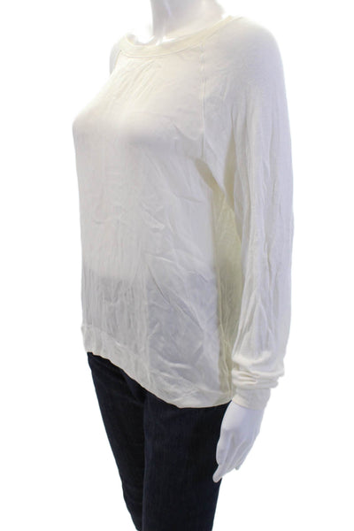 Vince Womens Silk Crew Neck Long Sleeve Sheer Blouse White Size M