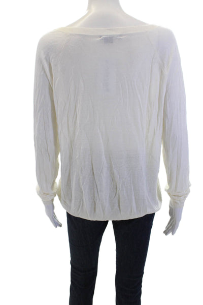 Vince Womens Silk Crew Neck Long Sleeve Sheer Blouse White Size M