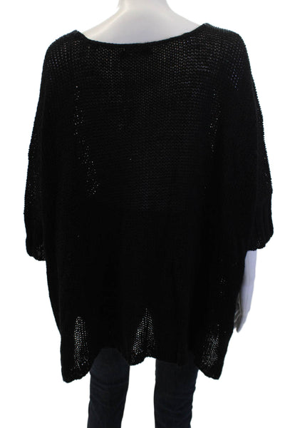 Donna Karan Womens Linen V-Neck Short Sleeve Knit Sweater Black Size S