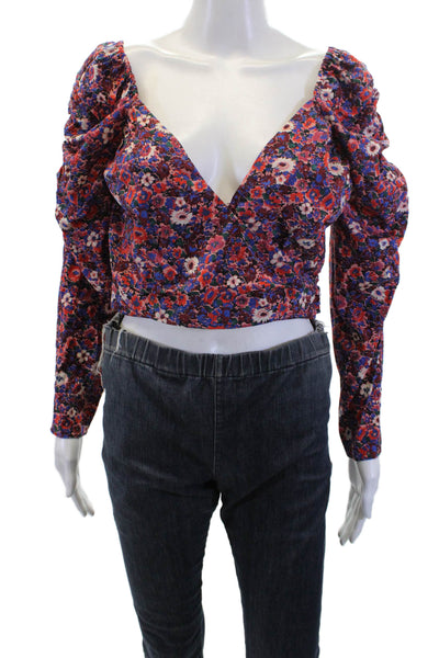 Veronica Beard Womens Silk Floral Print Pleated Crop Top Multicolor Size 6
