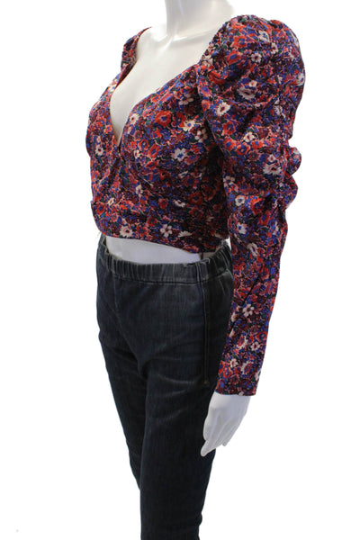 Veronica Beard Womens Silk Floral Print Pleated Crop Top Multicolor Size 6