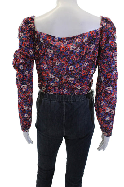 Veronica Beard Womens Silk Floral Print Pleated Crop Top Multicolor Size 6