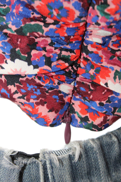 Veronica Beard Womens Silk Floral Print Pleated Crop Top Multicolor Size 6