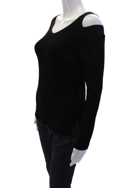 Rag & Bone Womens V-Neck Cut Out Detail Long Sleeve Top Black Size M