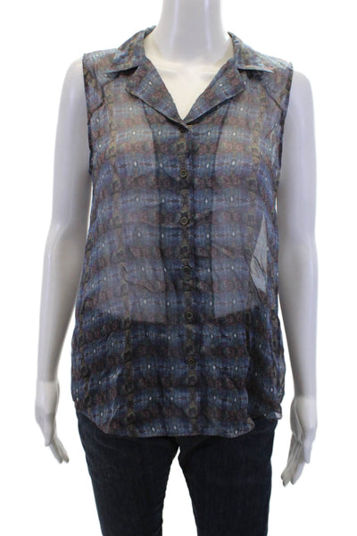 Theyskens Theory Womens Silk Sleeveless Sheer Buttoned Blouse Blue Size M