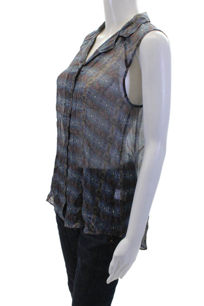 Theyskens Theory Womens Silk Sleeveless Sheer Buttoned Blouse Blue Size M