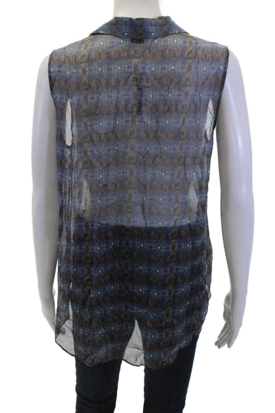Theyskens Theory Womens Silk Sleeveless Sheer Buttoned Blouse Blue Size M