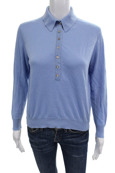 Zara Womens Crew Neck Long Sleeves Sweater Blue Cotton Size Small