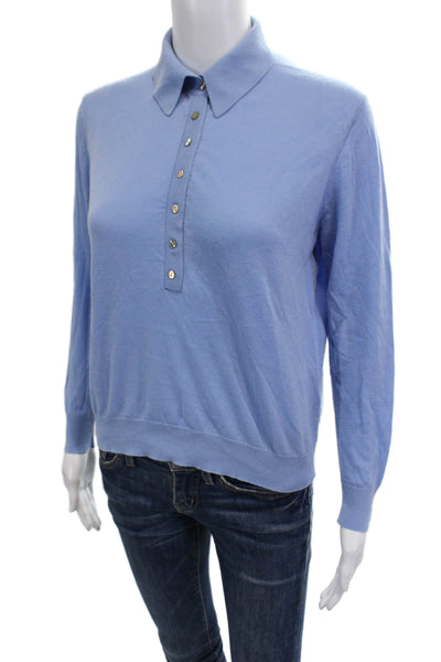 Zara Womens Crew Neck Long Sleeves Sweater Blue Cotton Size Small