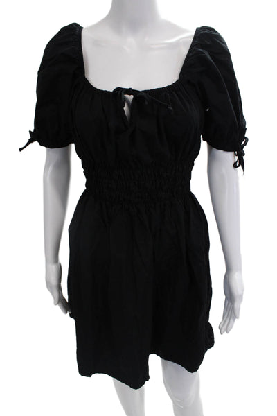 Faithfull The Brand Womens Cotton Ruched Short Sleeve Mini Dress Black Size 8