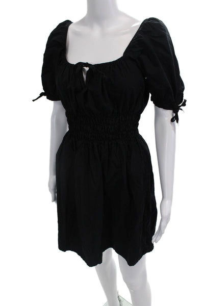 Faithfull The Brand Womens Cotton Ruched Short Sleeve Mini Dress Black Size 8