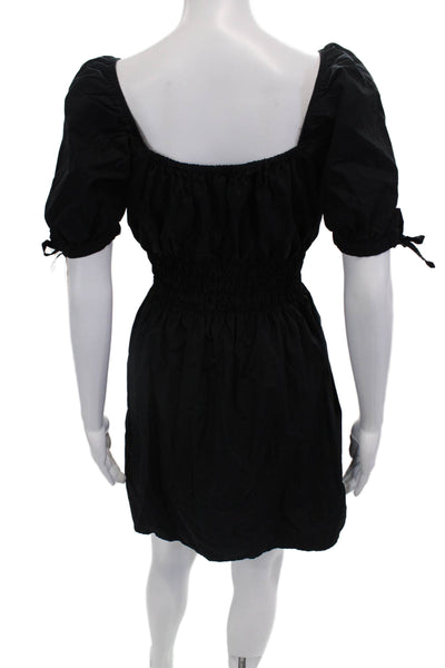 Faithfull The Brand Womens Cotton Ruched Short Sleeve Mini Dress Black Size 8