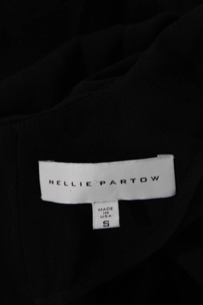 Nellie Partow Womens Leather Contrast Trim Long Sleeves Blouse Black Size Small