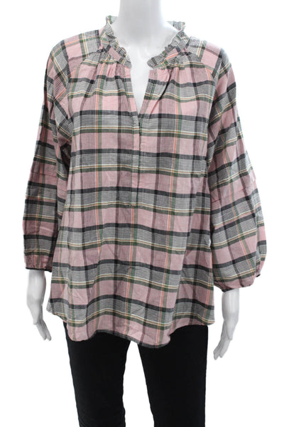 Apiece Apart Womens Plaid Half Button Down Blouse Multi Colored Size Medium