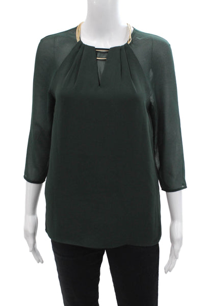 Reiss Womens Key Hole Neck Gold Tone Vista Blouse Green Size 0