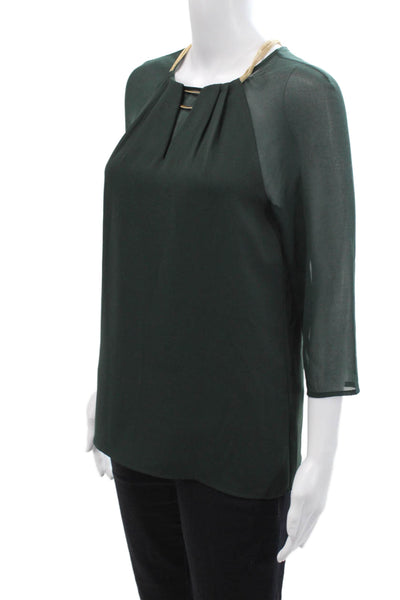 Reiss Womens Key Hole Neck Gold Tone Vista Blouse Green Size 0