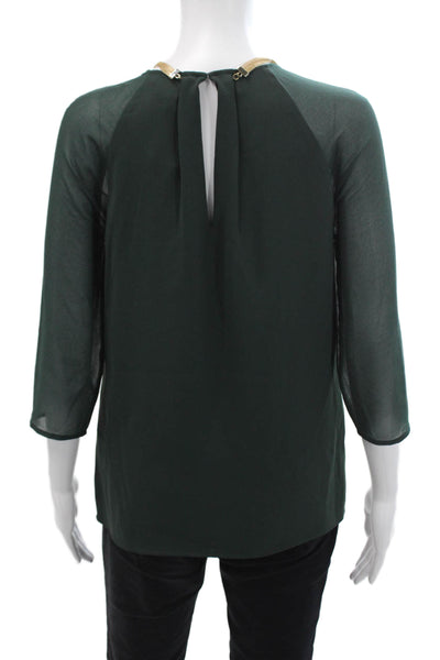 Reiss Womens Key Hole Neck Gold Tone Vista Blouse Green Size 0