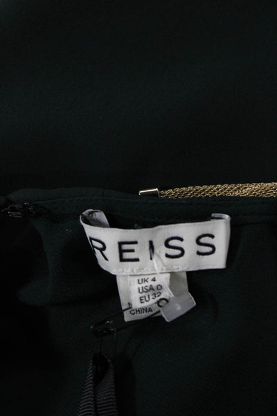 Reiss Womens Key Hole Neck Gold Tone Vista Blouse Green Size 0