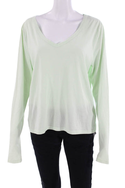 Revel Womens Supima Cotton V-Neck Long Sleeve T-Shirt Top Green Size L
