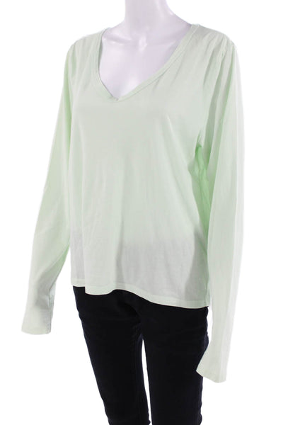 Revel Womens Supima Cotton V-Neck Long Sleeve T-Shirt Top Green Size L