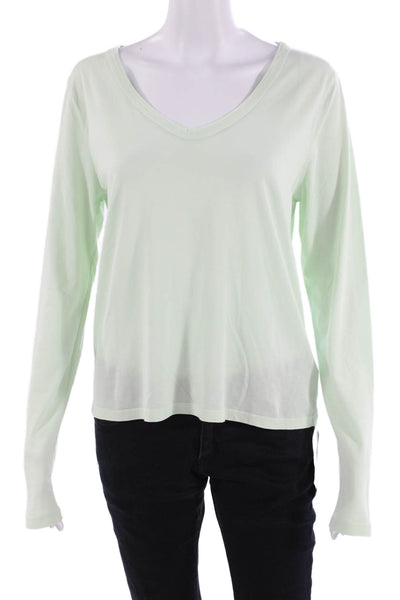 Revel Womens Supima Cotton V-Neck Long Sleeve T-Shirt Top Green Size S