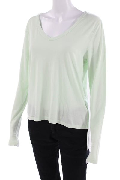 Revel Womens Supima Cotton V-Neck Long Sleeve T-Shirt Top Green Size S