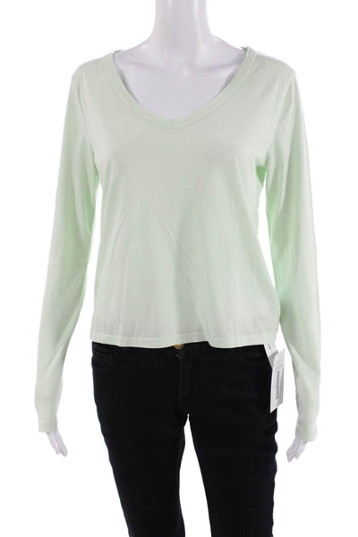 Revel Womens Supima Cotton V-Neck Long Sleeve T-Shirt Top Green Size XS