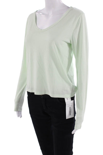 Revel Womens Supima Cotton V-Neck Long Sleeve T-Shirt Top Green Size XS