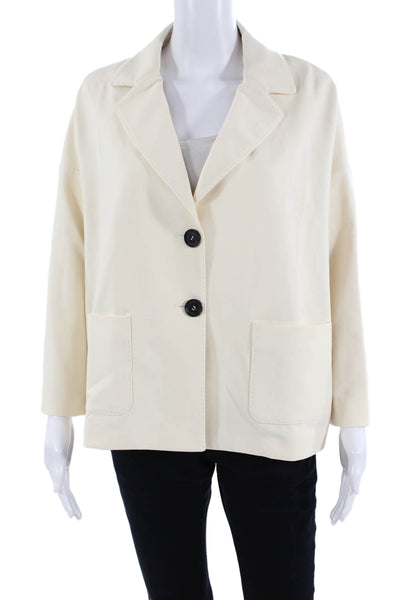 Circolo Womens Cotton Notch Collar Button Up Blazer Jacket Cream Size 46