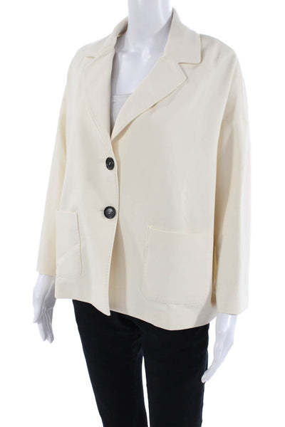 Circolo Womens Cotton Notch Collar Button Up Blazer Jacket Cream Size 46
