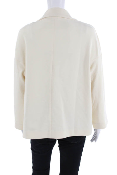Circolo Womens Cotton Notch Collar Button Up Blazer Jacket Cream Size 46